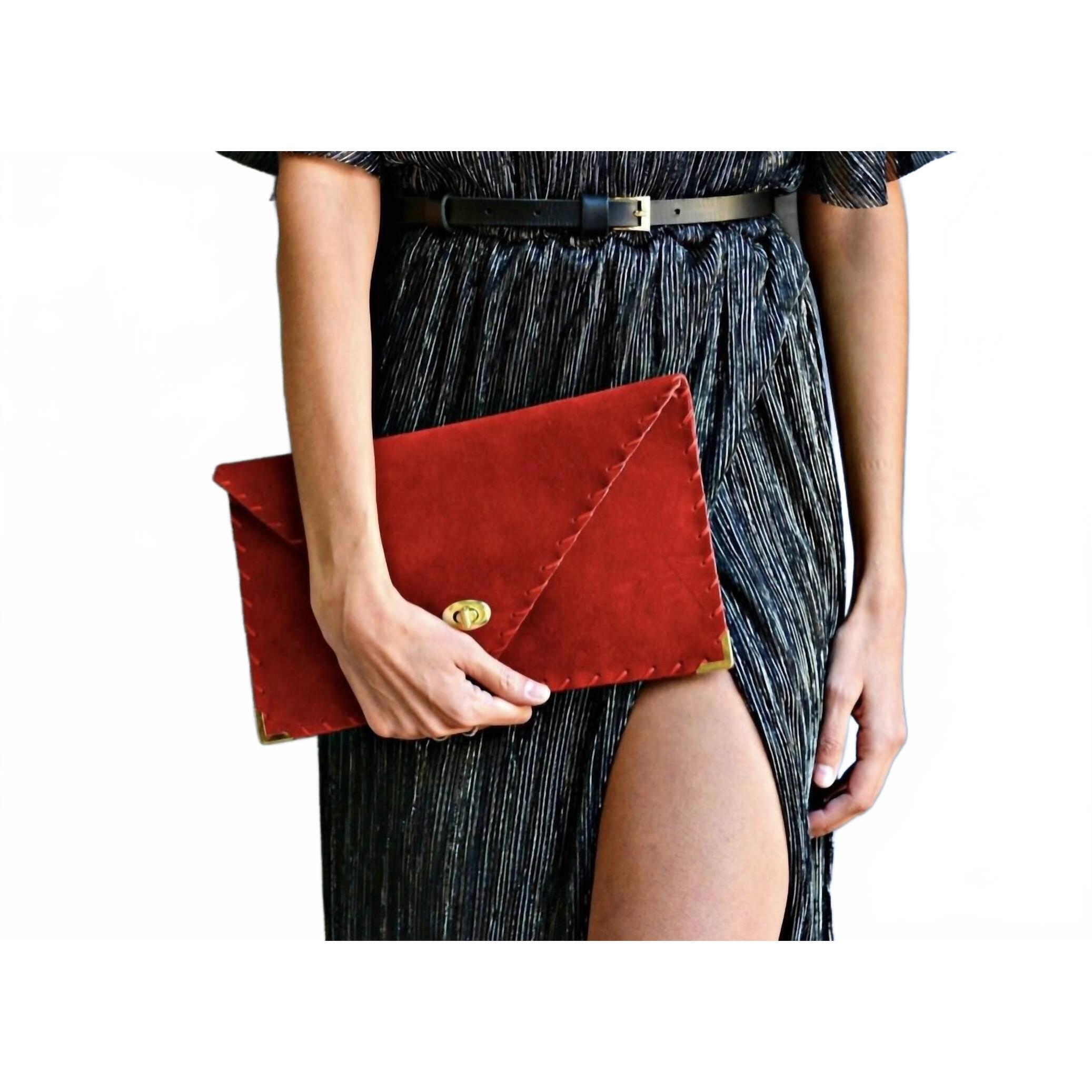 New Ana Koutsi Women's Anastasia Clutch In Red Suede